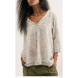 Magnolia Pearl Printed Bondi Blouse Tunic Top Shirt Ivory OS